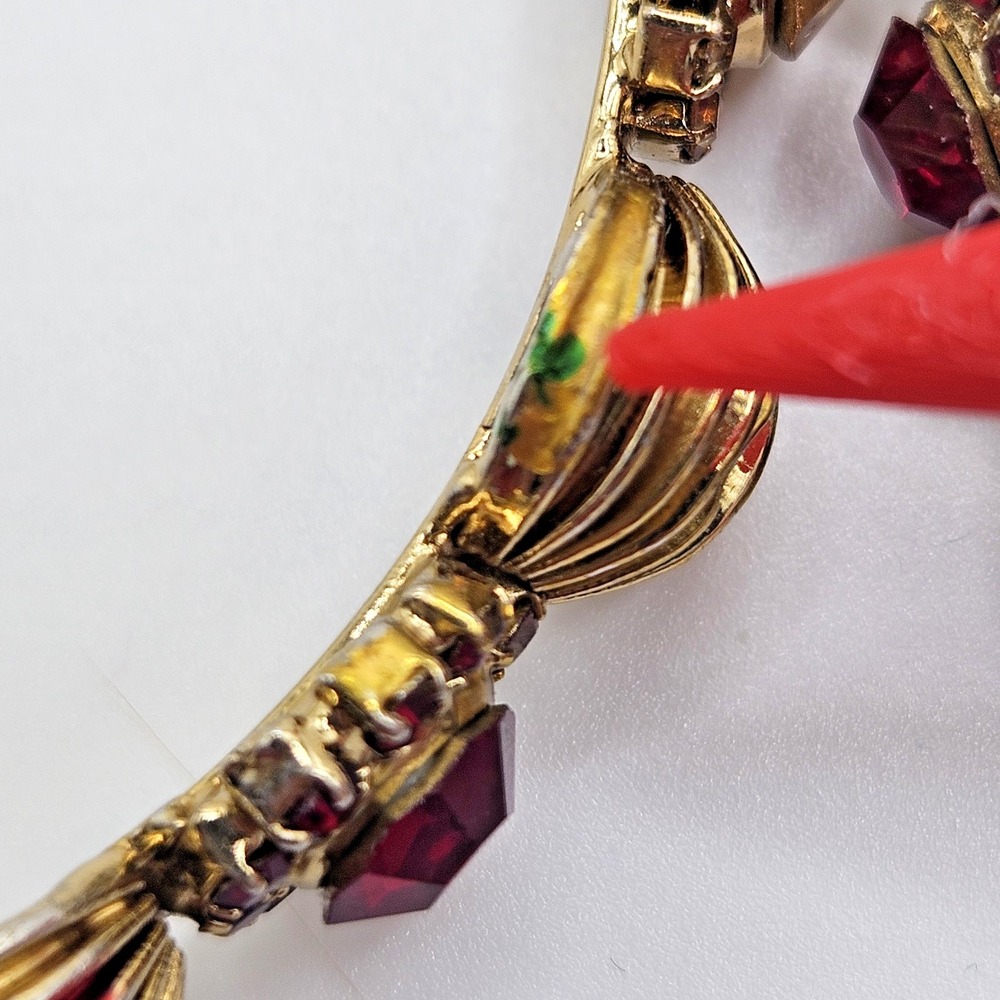 Set Bangle Bracelets Rhinestone Colorful Red Green Gold Tone - Picture 4 of 10